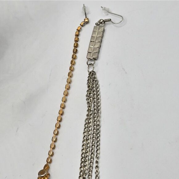 "5/$25" Mismatched Long Chain Silver & Gold Tone Rhinestone Dangle Earrings - Picture 5 of 7